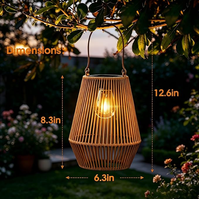 Solar Lanterns Outdoor Waterproof, KagoLing Solar Lanterns Outdoor Gifts for Women Mom Grandma Hanging Solar Lights Outdoor Handwoven Rattan Garden Decor for Outside, Patio, Yard, Porch, Lawn, 2 Pack