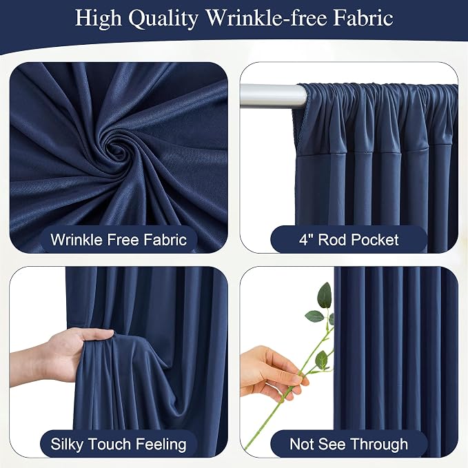 20x10FT Navy Blue Backdrop Curtains with Lights for Parties,Wrinkle Free Wedding Photo Backdrop Curtains for Baby Shower Birthday Ceremony Reception Home Party Decorations-5ft x 10ft,4 Panels