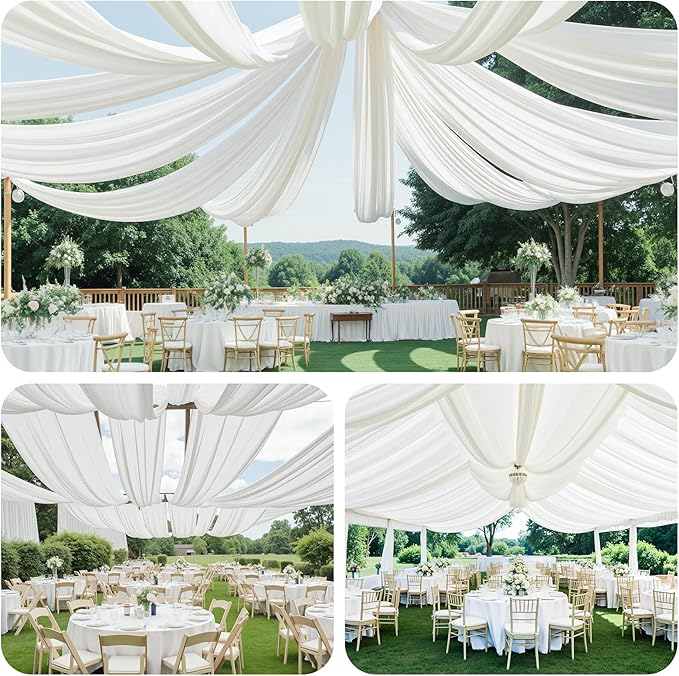 Outpain 20ftx20ft Ivory Backdrop Ceiling Drapes,4Panels 20ft Height Wrinkle Free Tent Draping Curtains, Fabric Drapery Ceiling Drapes for Wedding Ceremony Birthday Theme Parties with Rod Pocket