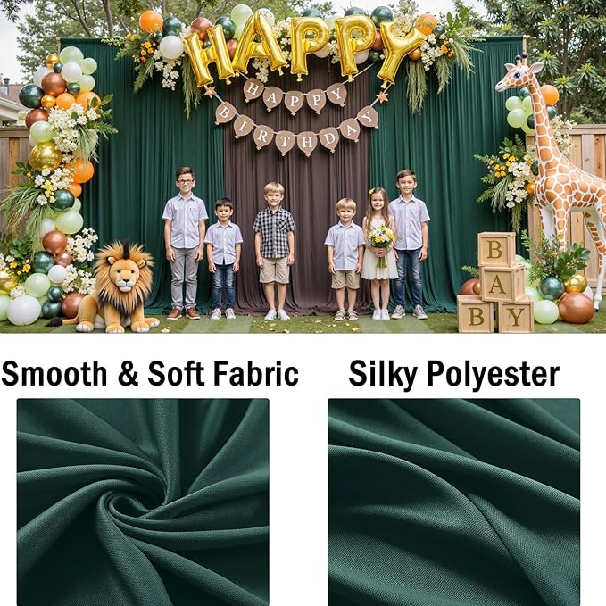 10ftx10ft Hunter Green Backdrop Curtains for Parties, Wrinkle Free 2 Panels Silky Polyester Photo Backdrop Drapes Back Drop Cloth Drapery for Wedding Birthday Photography Background