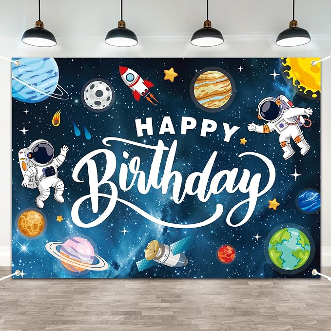 Space Themed Party Backdrop for Children, 5x3ft Cartoon Outer Space Photography Background, Galaxy Starry Sky Decoration Ideal for Kids’ Birthday Parties & Astronomy Enthusiast Events
