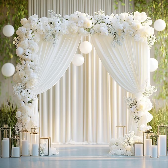 Wokceer Ivory Backdrop Curtain for Wedding Parties 2 Pack 10x8FT Wedding Curtains Photo Backdrop Drapes Polyester for Photoshoot Baby Shower Birthday Party Curtains Background 4 Panels 5x8FT