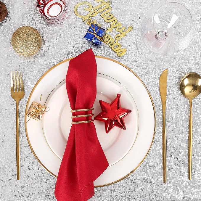 B-COOL Silver Sequin Table Cloth Christmas 90x156 Inch Rectangle Sequin Tablecloth Halloween Silver Seamless Table Linens Christmas Glitter Tablecloth Wedding Event Decorations
