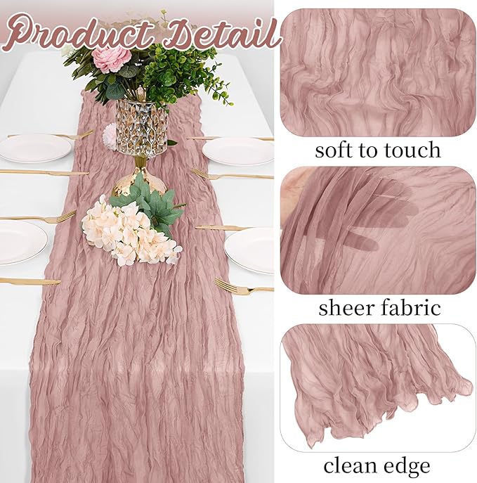 8 Pack Dusty Pink Cheesecloth Table Runners 20x120 Inch Gauze Table Runner Cheese Cloth 10FT Pink Table Runner Rustic Sheer Runner for Wedding Birthday Party Baby Shower Table Decor