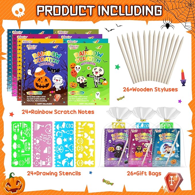 Halloween Party Favors for Kids: 24 Pack Halloween Scratch Art Notebook Students Classroom Gifts Bulk for Girls Boys Goodie Bags Stuffers, Return Gifts for Birthday Party Favors Bulk