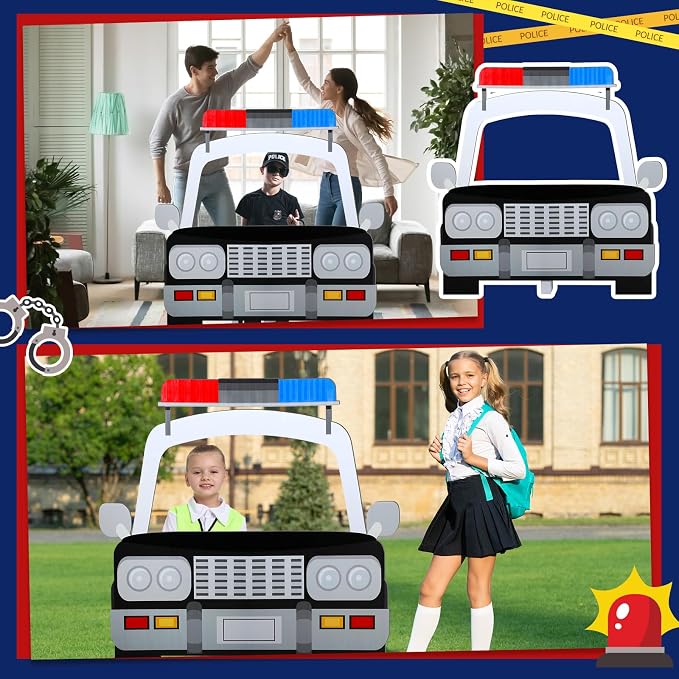 Amyhill 4.3 Feet Police Car Cardboard Stand-up Cutout Life-Size Police Academy Hero Theme Party Decorations Photo Props Backdrop Standup for Cop Car Theme Baby Shower Retirement Graduation Decor