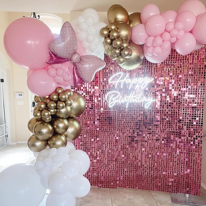 COKAOBE Pink Shimmer Wall Backdrop, 24PCS Square Sequin Shimmer Backdrop Panel, Photo Backdrops for Birthday, Anniversary, Wedding, Graduation & Bachelorette Party Decoration