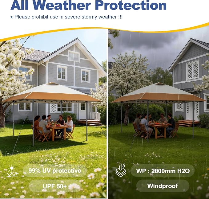 Explore Land 13x13 Pop Up Canopy with One Push Setup Heavy Duty Outdoor Sun Shade Tent for Beach,Camping,Events,Parties(Beige & Brown)