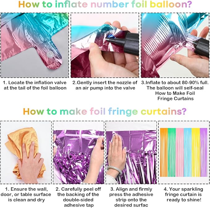 Jobkoo Pastel Birthday Decorations for Girls, Macaron Rainbow Pastel Color Balloons Reusable Happy Birthday Banner Sign Fringe Curtain Backdrop Cake Toppers for Kid Spring Baby Shower Party Decoration