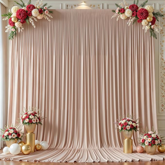 10ftx12ft Wrinkle Free Nude Backdrop Curtain, 2 Panels 12FT Long Wedding Photo Backdrop Drapes, Silky Polyester Back Drop Cloth for Birthday Photography Background Party Backdrop Draping