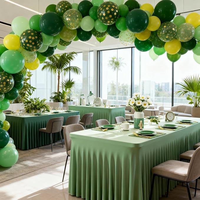 Wish Care 2 Pack Sage Green Spandex Table Clothes for 8 Foot Rectangle Tables, 8FT Wrinkle Free Fitted Tablecloths Ruffles Design Table Cloth for Party, Banquet, Wedding and Events