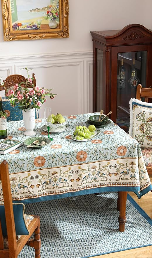 patdrea Vintage French Linen Tablecloth,Square,67"x67"-Wensel | Italian Provencal Table Cloth for Square Table,Colorful Floral Patterned,Dining Room Tea Party Thanksgiving Decor