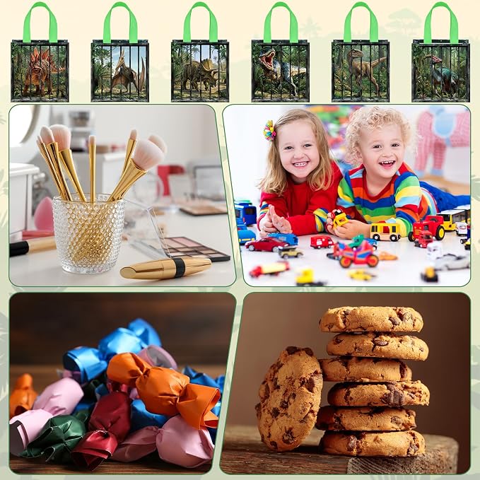 Sweetude 40 Pcs Realistic Dinosaur Gift Party Favor Bags with Handle, Non Woven Goodie Bags Birthday Favor for Boys Girls Birthday Baby Shower Supplies