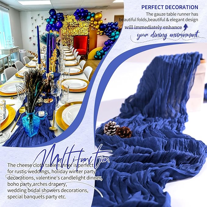 18 Pack Cheesecloth Table Runner 10FT Royal Blue Table Runner Boho Gauze Cheese Cloth Table Runners Long Rustic Sheer Table Decorations for Wedding Party Baby Bridal Shower Birthday Holiday Home