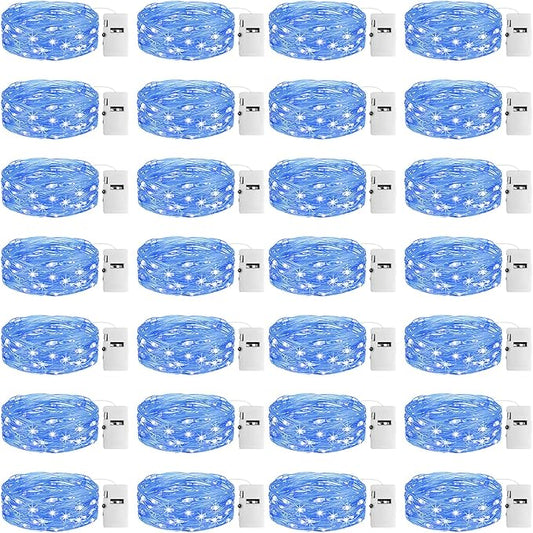 24 Pack Fairy Lights with Timer Battery Operated, 3 Modes 7ft Mini Twinkle Lights Waterproof, 20 LED Bulk String Light for Mason Jars Christmas Decoration Wedding Table Centerpieces,Blue