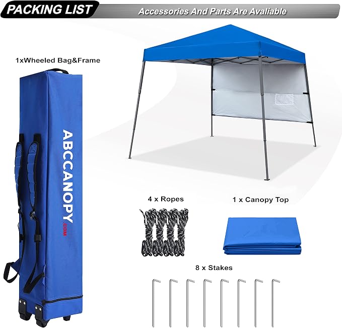 ABCCANOPY Outdoor Pop Up Canopy10x10 Beach Camping Canopy with 1 Sun Wall, Bonus Backpack Bag, Stakes and Ropes, Royal Blue