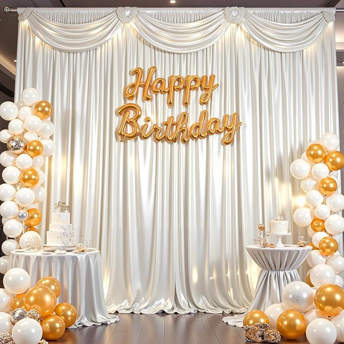10x10 ft Ivory Glitter Backdrop Curtain for Parties, Wrinkle Free Glitter Photo Backdrop Drapes 2 Panels 5x10FT Shimmer Back Drop Cloth for Wedding Birthday Christmas Photography Background Decor