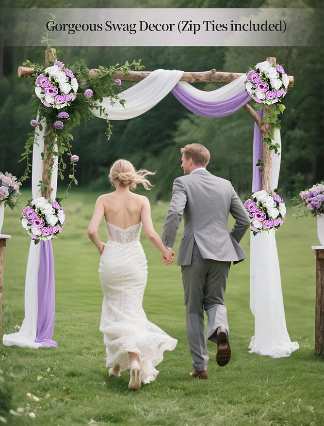 BLOSMON Lilac Purple Flowers Artificial: 2 Pcs Fake Roses Flower Balls Centerpiece for Wedding Table Decoration- Artificial Silk Kissing Bouquet Floral Arrangement for Home Party Event Decor | Wedding Table Decoration Floral Arrangement - Faux Silk Kis...
