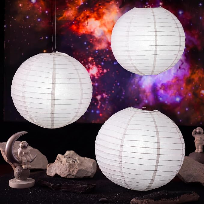 Baquler 12 Pcs 12" Back to School Moon Lanterns Classroom Ceiling Hanging Decoration Space Moon Party Birthday Decorations Decorative Grey Hanging Ball Paper Lanterns for Room Classroom Party