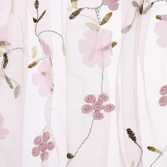 MECCANIXITY 5 Yard Tulle Fabric 175"x51"3D Flower Embroidery Mesh Lace Fabric for DIY Handmade Clothing Wedding Dress Skirt Home Curtain Decoration, Pink