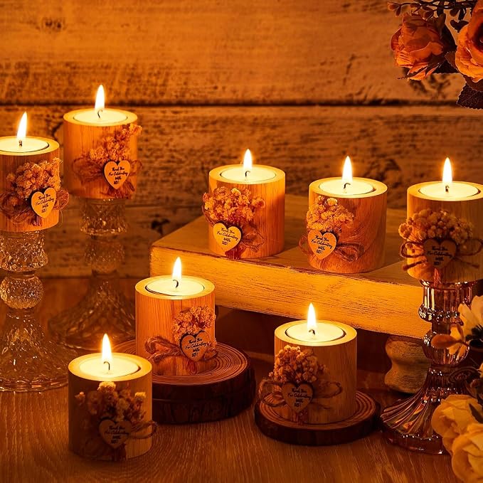 50 Pcs Rustic Wedding Party Favor Candle Holders Bridal Shower Favors Wooden Candles Favors Gifts Souvenirs for Guest Romantic Gifts Wedding Decorations (Light Brown)
