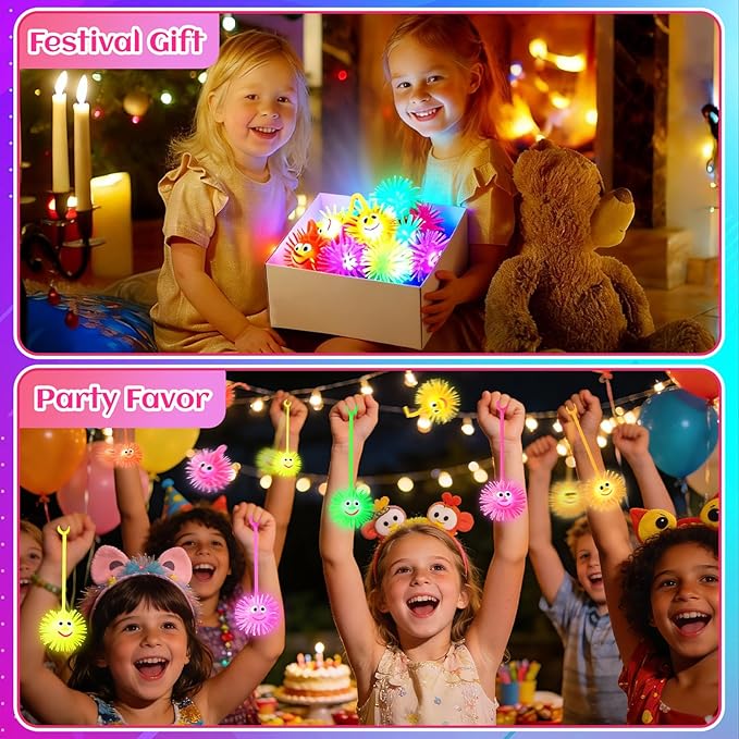 36PCS Light Up Balls for Kids 3.4 inch Puffer Bouncy LED Ball Flashing Sensory Glow in The Dark Toys Bulk Party Favors for Easter Basket Gifts Classroom Stuffer Sprizes Pinata Fillers