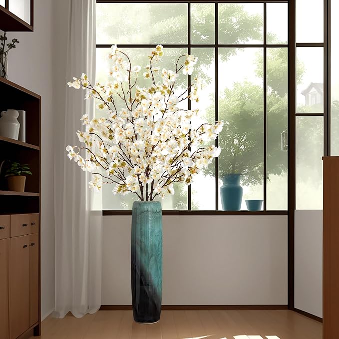 Ammyoo 4 Pcs Artificial Cherry Blossom Flower Branches, Bulk Silk Faux Flowers Real Touch Bouquet for Home Wedding Party Centerpieces Spring Summer Decor, Vase Not Included (White)