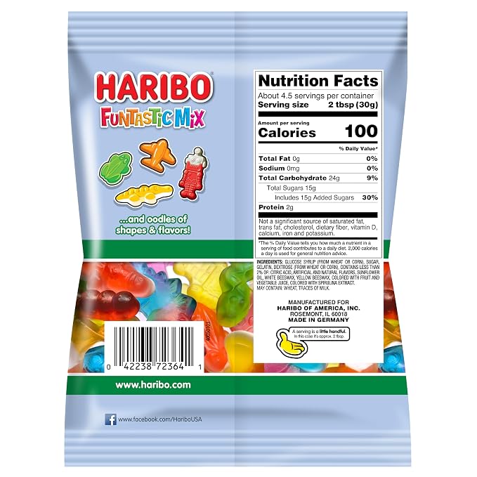 Haribo Gummi Candy | Funtastic Mix in Shareable Size Bags | Many Shapes & Flavors, 5 oz. (Pack of 12)
