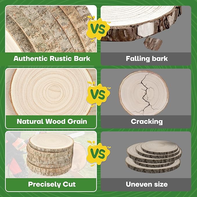 8-Pack Wood Slices 7-8 Inch Wood Centerpieces for Tables|Wooden Rounds with Premium Sanded & Bark-On Slices | Round Wooden Discs for Crafts,DIY, Wedding Decor