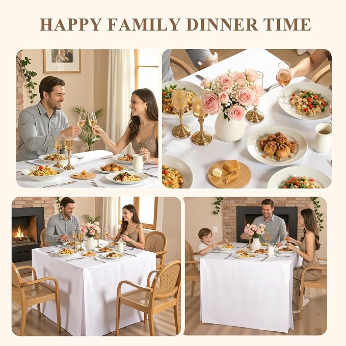 Shillance 2 Pack White Square Tablecloth for 34x34 Inch Card Table Cover Waterproof Oil-Proof Spill-Proof Polyester Square Fitted Tablecloth for Wedding Parties Display Trade Show