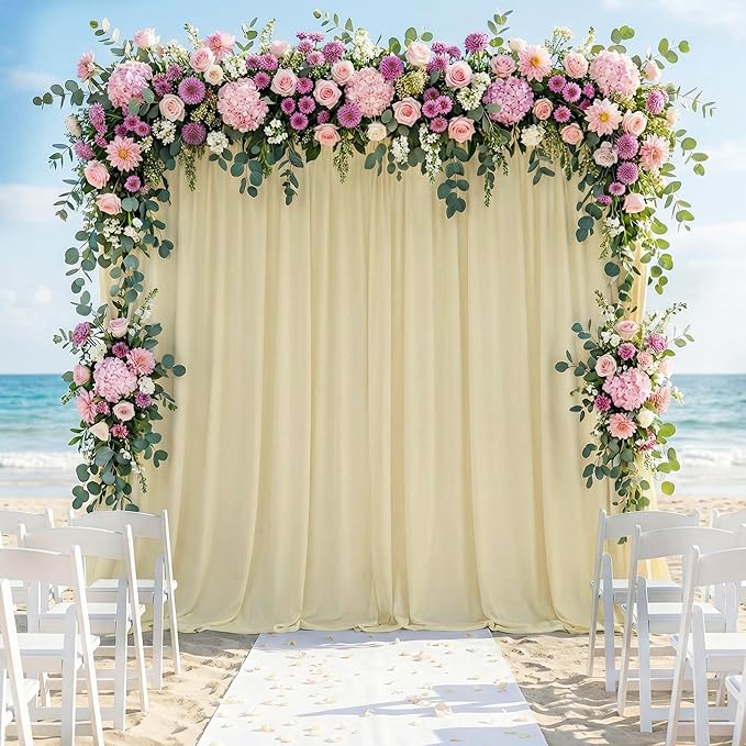 Wokceer Beige Backdrop Curtain for Wedding Parties 10x8FT Wedding Curtains Photo Backdrop Drapes Polyester for Photoshoot Baby Shower Birthday Party Curtains Background 2 Panels 5x8FT