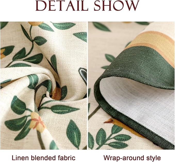 patdrea Designer French Linen Tablecloth,Round,Diameter 55"-Warbler A | Vintage Table Cloth for Round Table,Yellow and Green Floral Pattern,Dining Room Tea Party Thanksgiving Decor