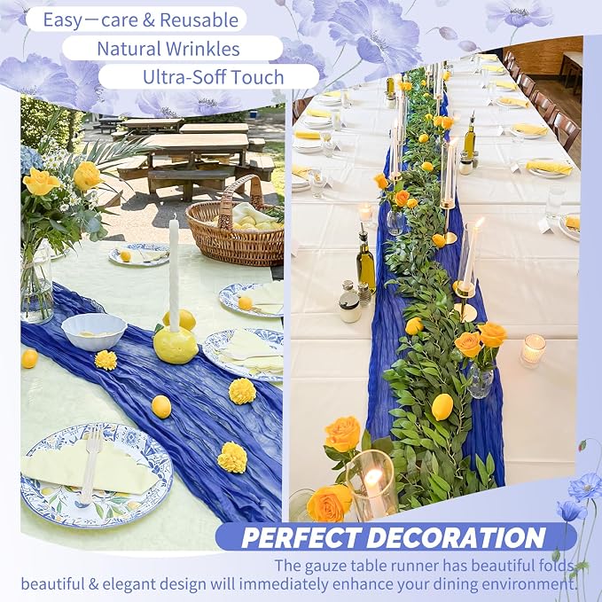 30 Pack Royal Blue Cheesecloth Table Runner 17 x 108 inch Boho Gauze Table Runner Rustic Sheer Cheese Cloth Table Decorations for Wedding Party Baby Bridal Shower Birthday Holiday Home