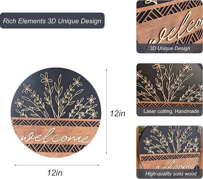 3D Welcome Sign for Front Door (Brown & Black)