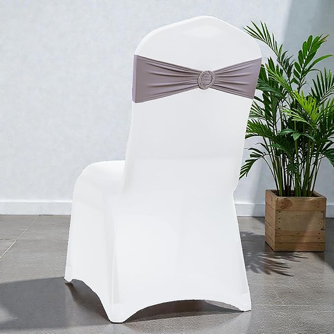 MDS Pack of 200 Spandex Chair Sashes Bows Universal fits Elastic Stretch Chair Bands Ties with Buckle Slider Bow for Wedding Decoration Spandex Slider Sashes Bow - Silver Gray