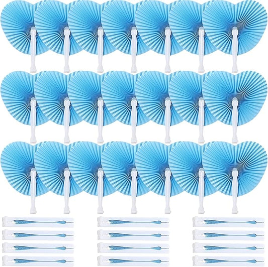 Blulu 60 Pack Wedding Decorative Paper Folding Hand Fan Handheld Heart Wedding Foldable Fan Chinese and Japanese Decoration Bulk for Bridal Guest Summer Dancing Birthday Party Favors(Blue)