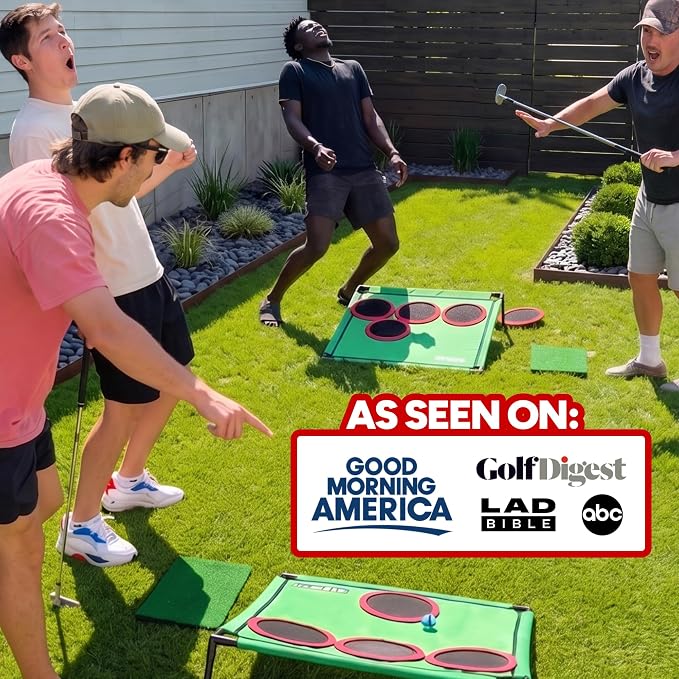 Golf Pong Game Set, Jumbo Backyard Lawn Game, Portable Indoor-Outdoor Chipping Golf Gift for Men, Women & Family Plus Club