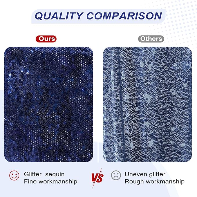PartyDelight Navy Blue Sequin Backdrop 6x6ft 4 Inch Rod Pocket | Dense 3mm navy blue sequins on mesh backing with 4 inch rod pocket for full body photos ceremony arches party walls and stage