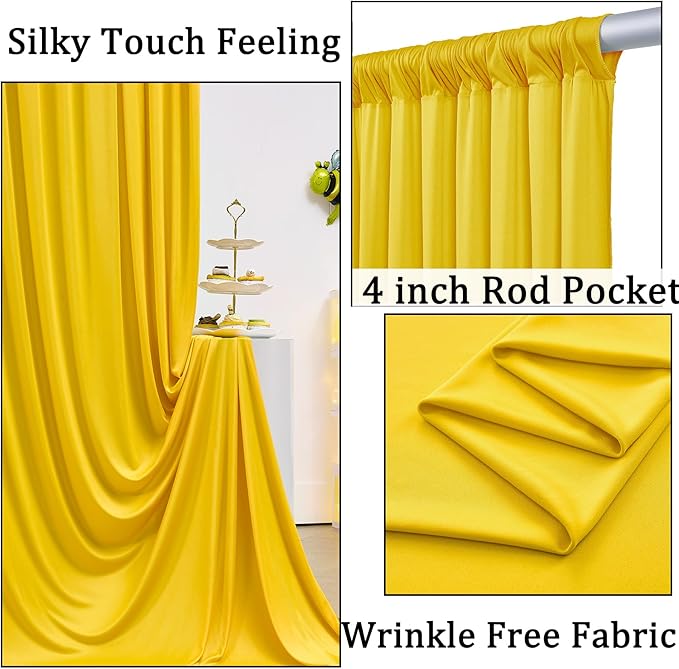 20ft x 10ft Wrinkle Free Yellow Backdrop Curtains for Parties, Thick Fabric Lemon Backdrop Drapes for Weddings Bee Sunflower Birthday Background Baby Shower Decorations