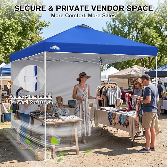 EAGLE PEAK Commercial Canopy 10x10 Pop Up Canopy Tent with 1 Sidewall, Easy Setup Heavy Duty Instant Event Shelter for Vendors & Markets, Outdoor Sun Shade, Blue