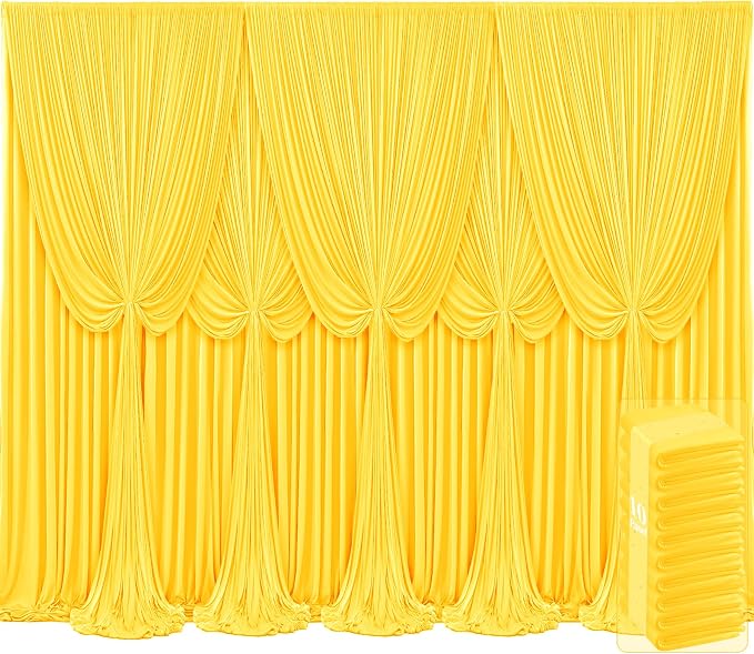 10 Panels Yellow Backdrop Curtains for Wedding Party Wrinkle Free Backdrops Curtain Drapes Fabric Decorations Photo Back Drop Cloth for Baby Shower Photography Stage Reception 50ft(W) x 12ft(H)