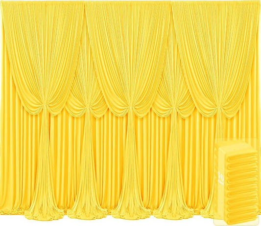 10 Panels Yellow Backdrop Curtains for Wedding Party Wrinkle Free Backdrops Curtain Drapes Fabric Decorations Photo Back Drop Cloth for Baby Shower Photography Stage Reception 50ft(W) x 12ft(H)