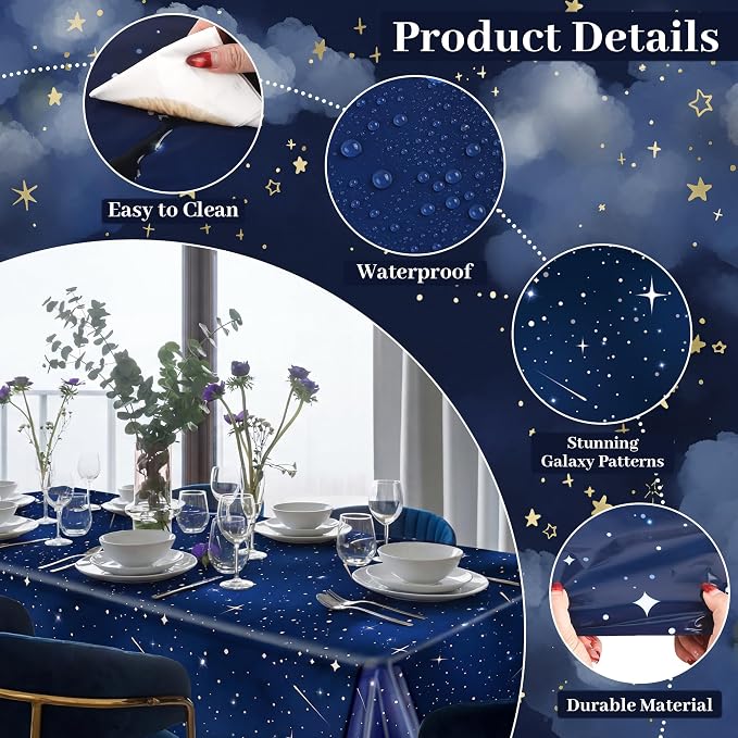 Kochorie 100 Ft X 54 Inch Space Galaxy Tablecloth Roll with Cutter Box Disposable Plastic Blue Galaxy Table Cloth Starry Night Wall Backdrop for Space Star Theme Birthday Baby Shower Party Decorations