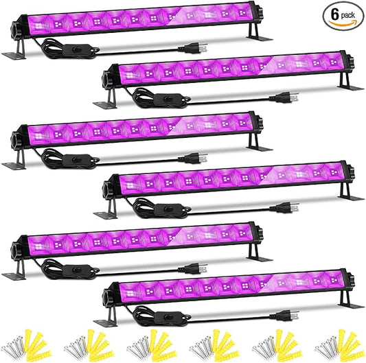 42W 6 Pack LED Black Light Bar, Blacklight Light Up to Lagre Area with 6ft Cable+Switch+Plug, Glow Party Light Supply for Halloween, Fluorescent Poster, Body Paint, Birthday,Classroom, Bedroom