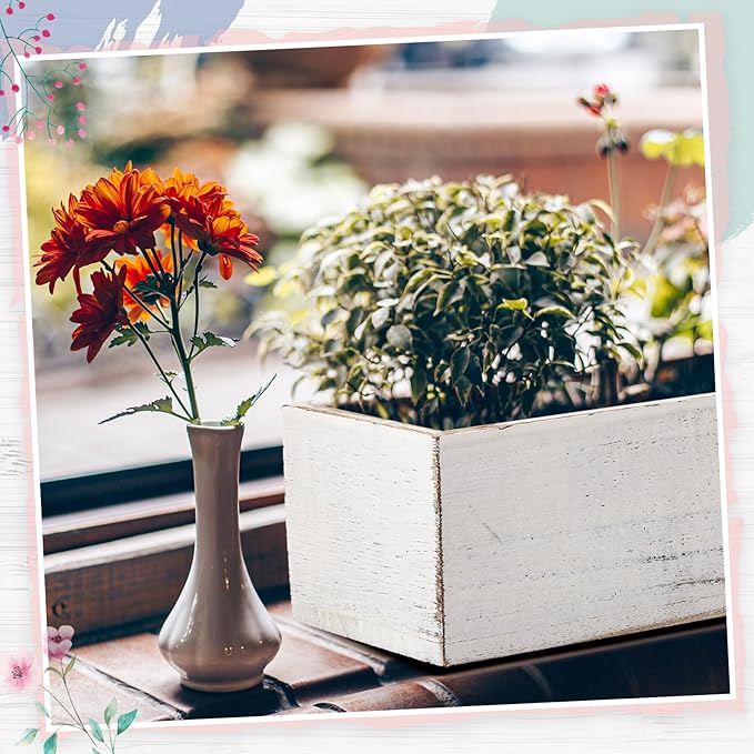 Dandat 10 Set Wood Boxes for Centerpieces 12x4 Inch Rectangle Wooden Planter Box Rustic Wooden Planters with Removable Plastic Liner Floral Foam Blocks for Christmas Wedding Home Garden Decor(White)