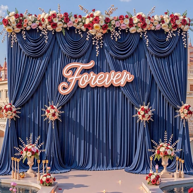 40x12ft Navy Blue Backdrop Curtains for Parties Wrinkle Free Fabric Backdrop Curtain Birthday Photo Drapes Backdrop for Wedding Baby Shower Bridal Photo Shoot Photography Back Drop 8 Panels 5x12FT