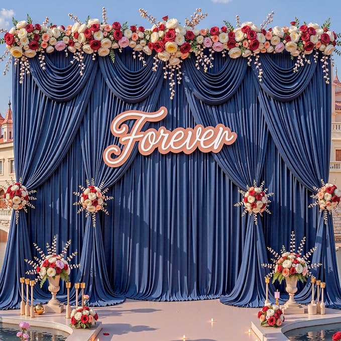 20x12ft Navy Blue Backdrop Curtains for Parties Wrinkle Free Fabric Backdrop Curtain Birthday Photo Drapes Backdrop for Wedding Baby Shower Bridal Photo Shoot Photography Back Drop 4 Panels 5x12FT