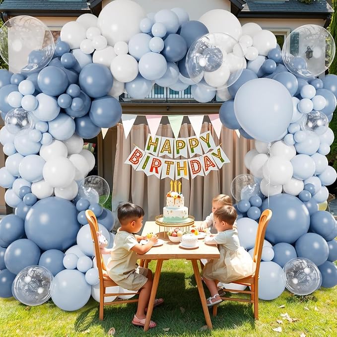 CboDeco Dusty Blue Balloon Garland Arch Kit 140PCS Light Blue White Clear Balloons in 18 12 10 5 Inch for Baby Shower Gender Reveal Bridal Shower Wedding Birthday Party Decorations