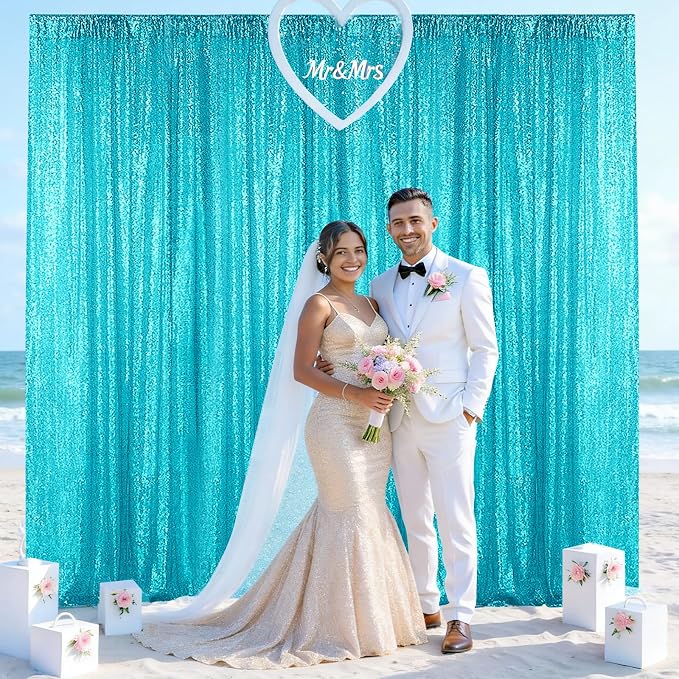 Sugargirl Turquoise Sequin Backdrop Curtain 4FTx8FT Glitter Turquoise Background Drapes Sparkle Photography Backdrop for Party Wedding Birthday Wall Decoration(1 Panel)