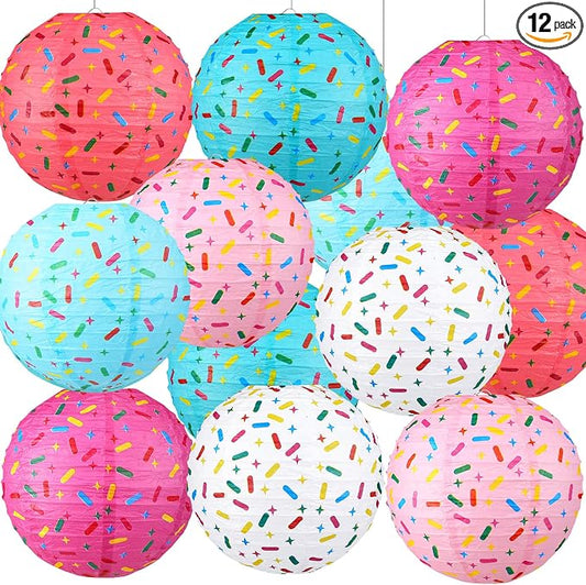 Panelee 12 Pcs Donut Paper Lanterns Party Decorations 8 Inch Hanging Round Hanging Paper Party Decorations for Holiday Indoor Outdoor Supplies